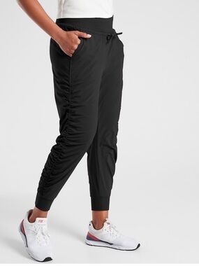 Athleta Attitude Lined Pant Black Ruched Exterior w/Gray Interior Size 10